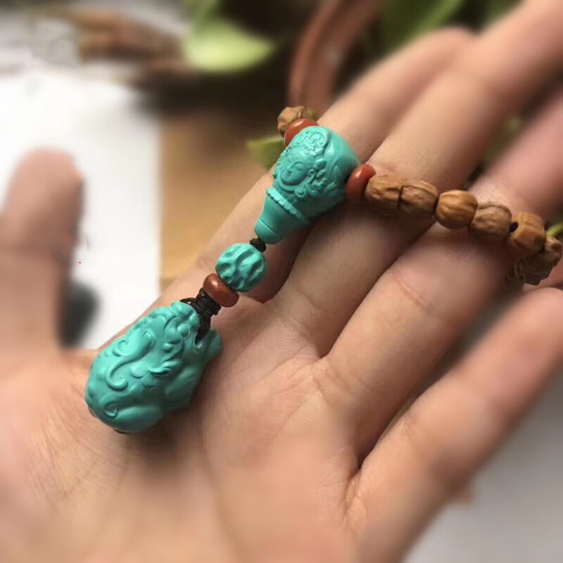 硕熙优化高瓷绿松石108手串套装优化龙扣吊坠雕刻三通百香籽文玩配饰