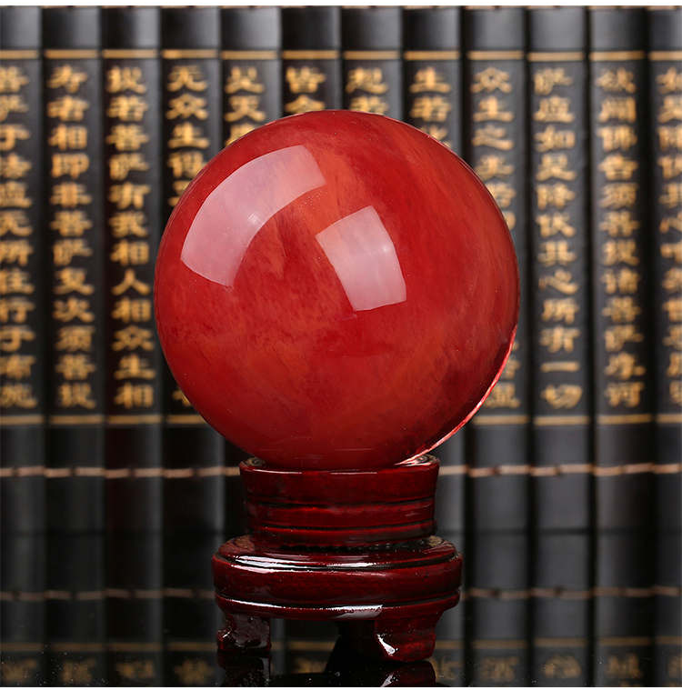 丹普天然红色水晶球摆件客厅办公风水圆球鸿运当头乔迁家居风水装饰