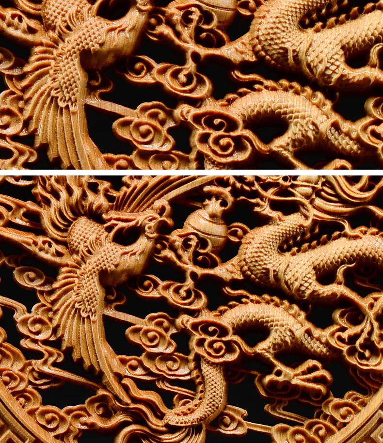 唐砖太行崖柏木雕龙凤呈祥圆盘家居摆件饰品双面镂空实木雕刻工艺礼品