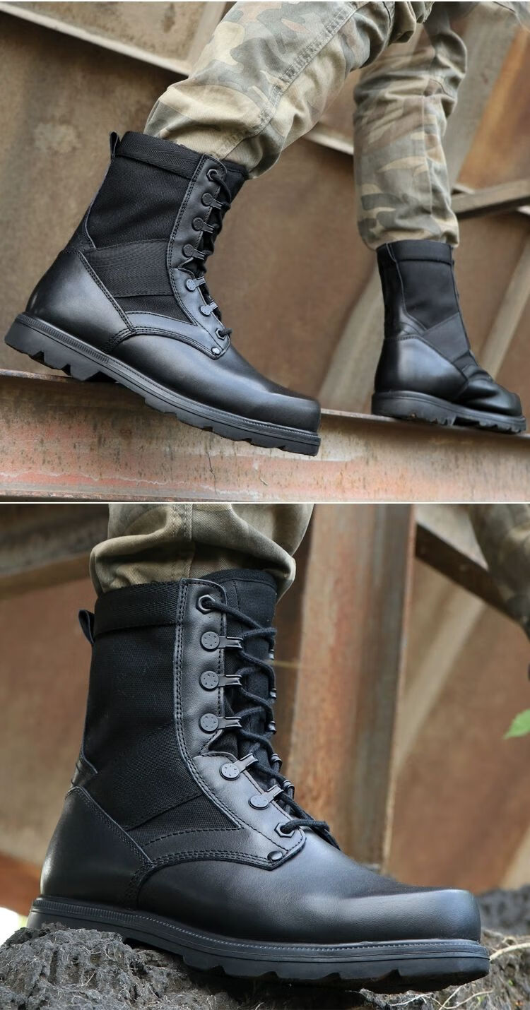 男靴男轻透气作战靴马丁靴高帮鞋靴子男作训靴工装靴皮靴四季单款料38