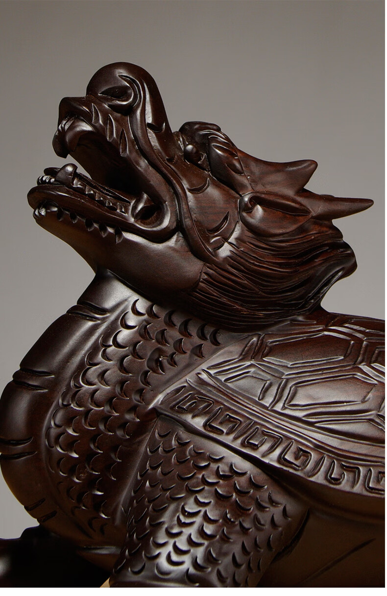 仙莱阁木龙龟雕刻摆件客厅家居装饰木质龙头龟旺事业摆设红木工艺品