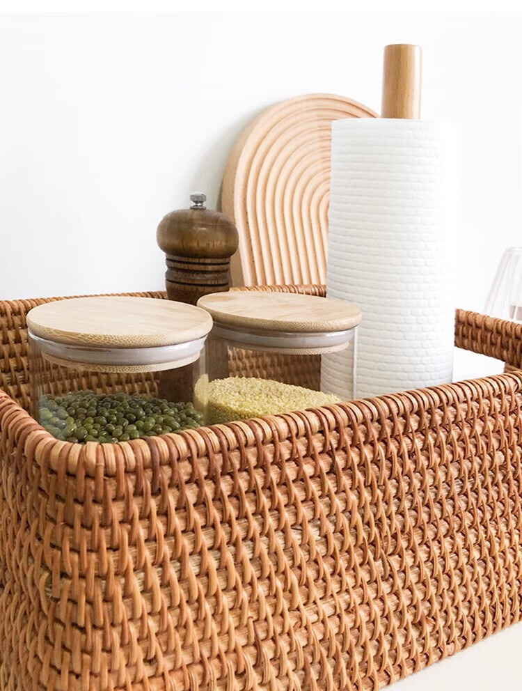 日系编织篮手提藤条材料越南藤编收纳筐脏衣服篮竹编零食玩具杂物桌面