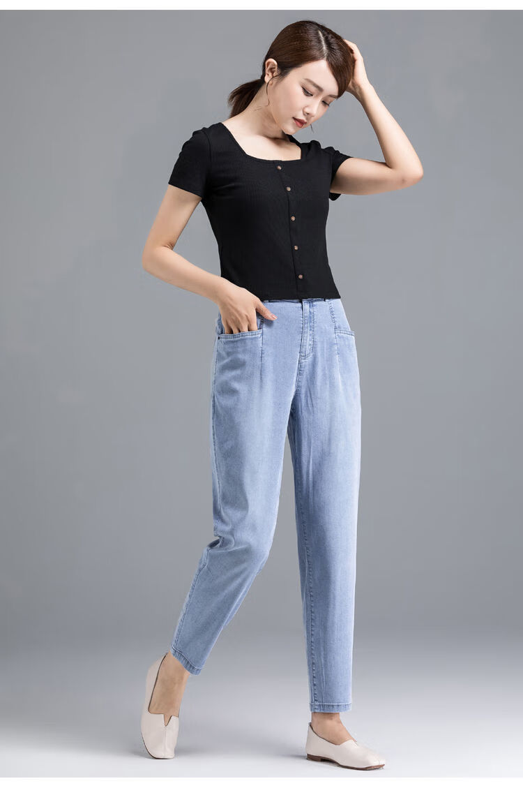 夏季穿的薄款女式夏天九分牛仔裤溥款牛子浅色牛仔裤女夏高腰九分裤女