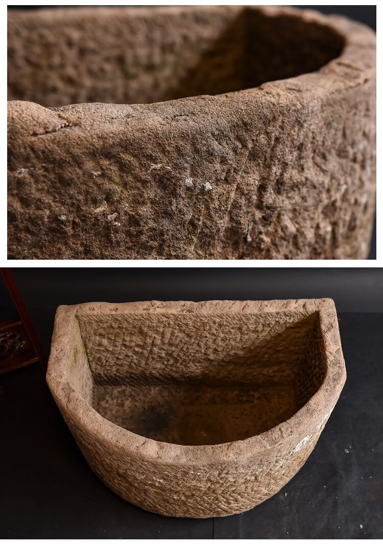 老石缸青石鱼缸石槽荷花缸仿古石雕石头鱼池水缸户外庭院流水摆件羡瑜