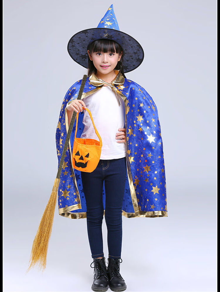 现货直发圣节儿童服装男童女童披风女巫魔法师服饰道具cos套装演出服