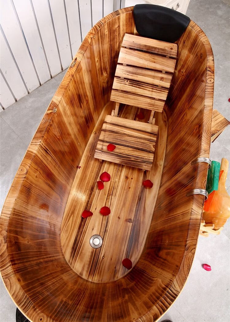 加厚美容院沐浴桶泡澡桶浴桶浴缸成人洗澡盆木桶浴桶保温熏蒸澡桶碳化