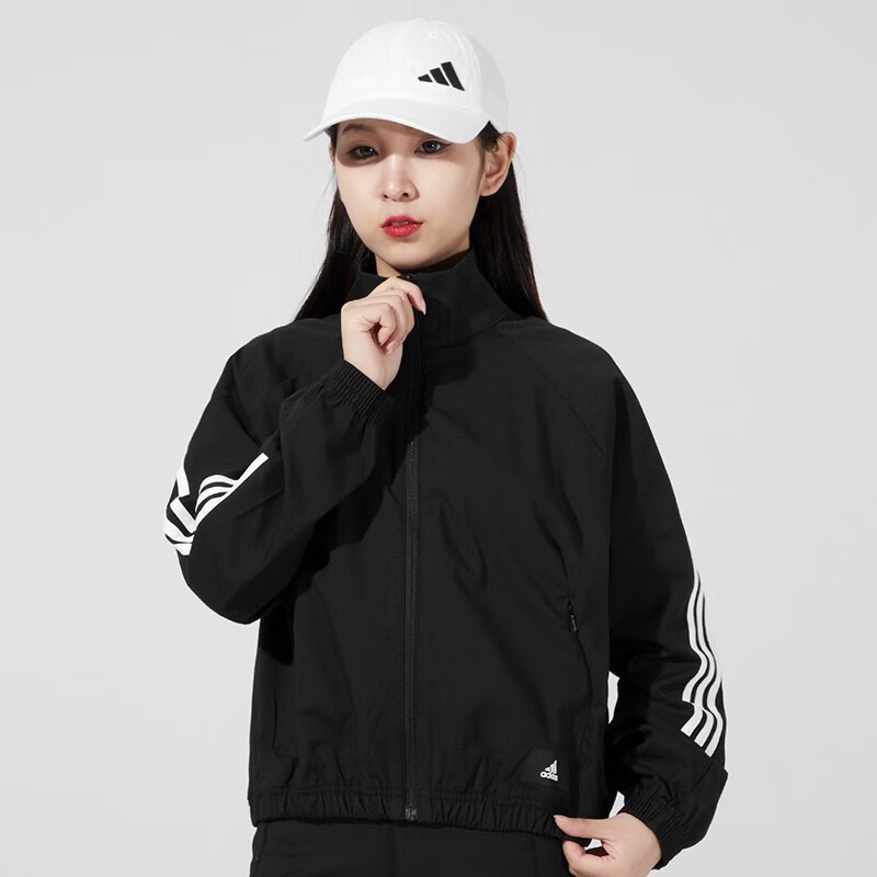 adidas阿迪达斯运动服女装春季新款梭织防风开衫跑步训练外套gs2402浅