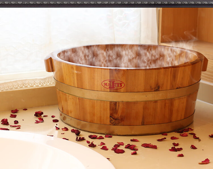 大木盆成人大号坐浴洗衣服加厚 圆形双人洗脚怀旧木桶 55x22cm柏木