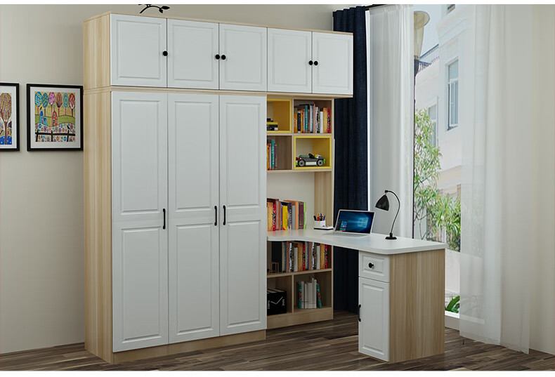 古埼笠衣柜和书桌一体的小户型实木衣橱多功能组合柜带转角电脑桌子
