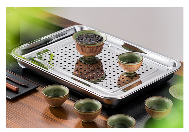 不锈钢茶盘现代简约茶台家用客厅功夫茶具长方形小茶海储水茶托盘