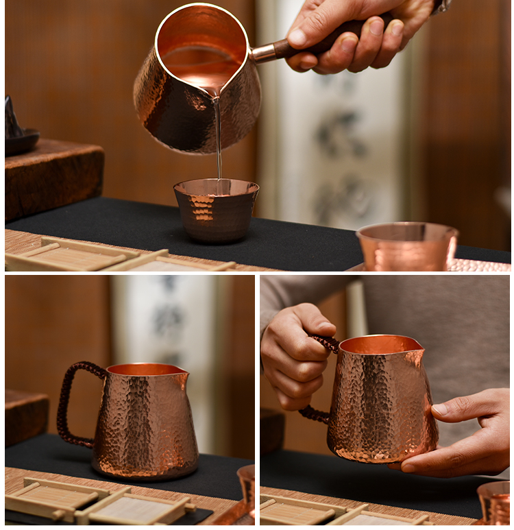 林田纯铜公道杯茶海纯手工捶打加厚茶海分茶器耐热手工功夫茶具配件铜