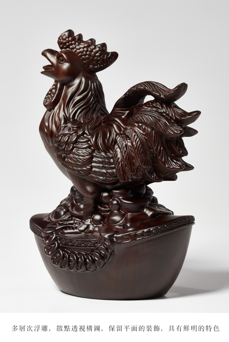 唐砖黑檀木雕公鸡摆件实木十二生肖鸡雕刻红木质鸡年