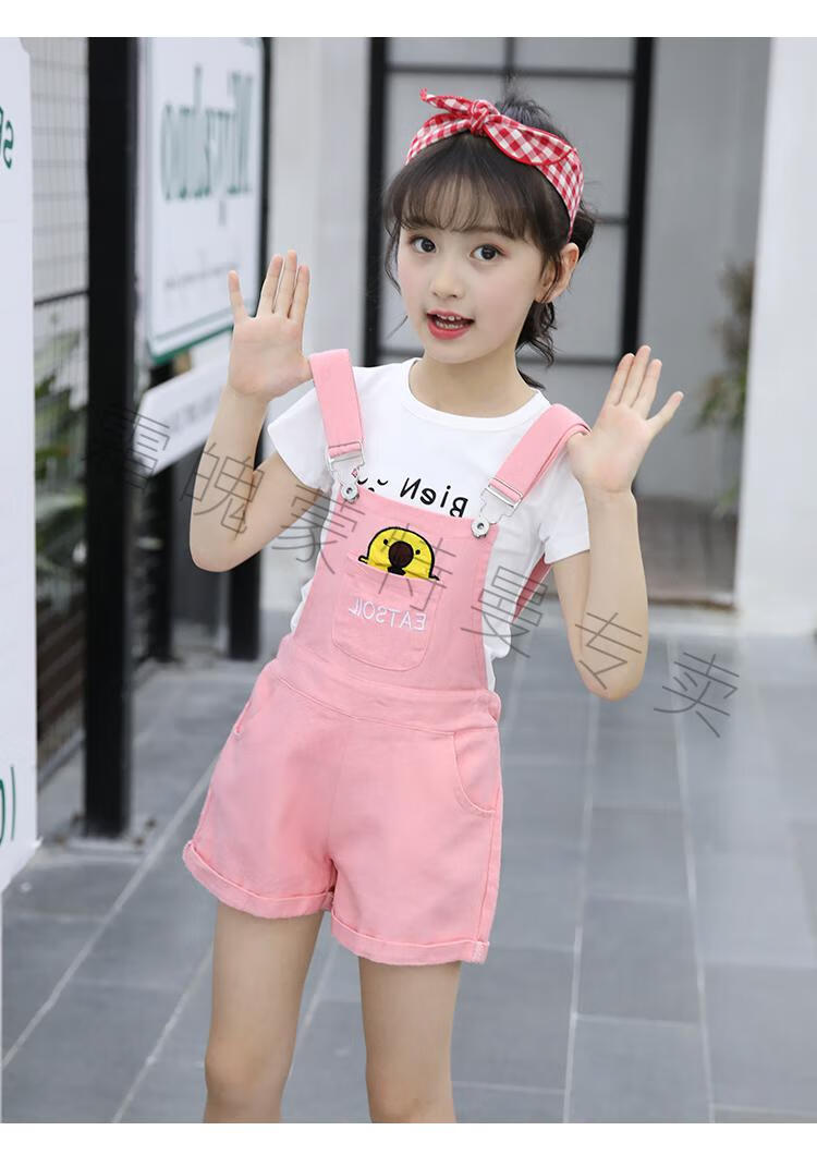 童装女童夏季休闲背带裤套装小女孩吊带裤韩版时尚小学生两件套612岁