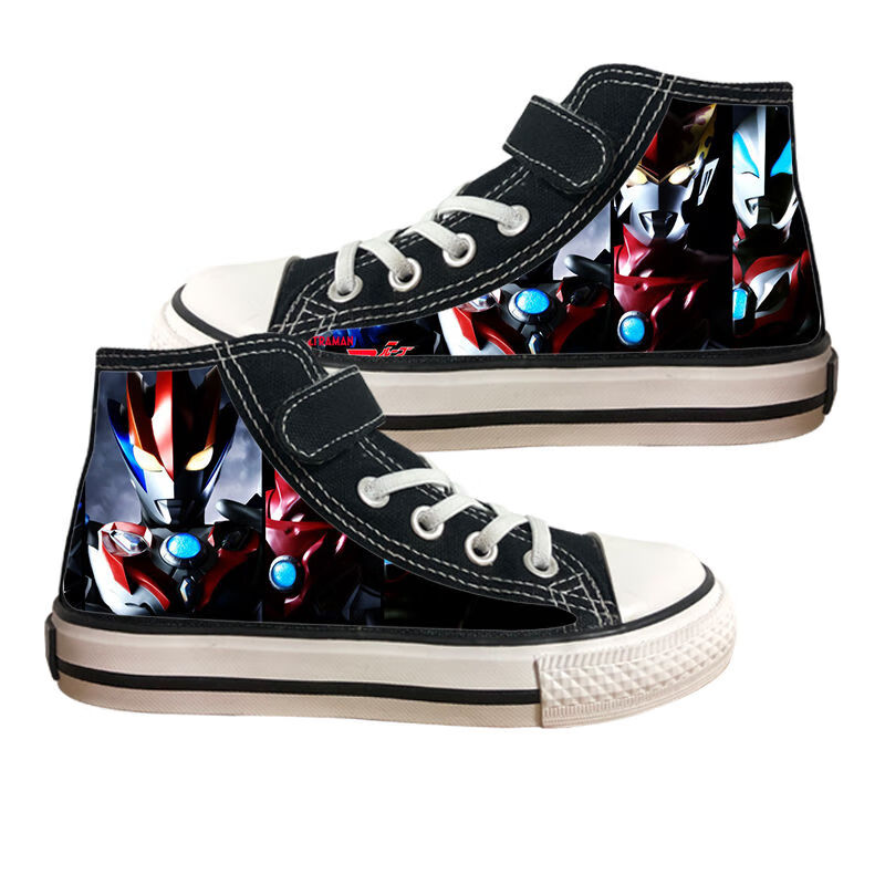 趣得 奥特曼鞋子儿童男奥特曼泽塔帆布鞋高帮男休闲运动加绒动漫涂鸦