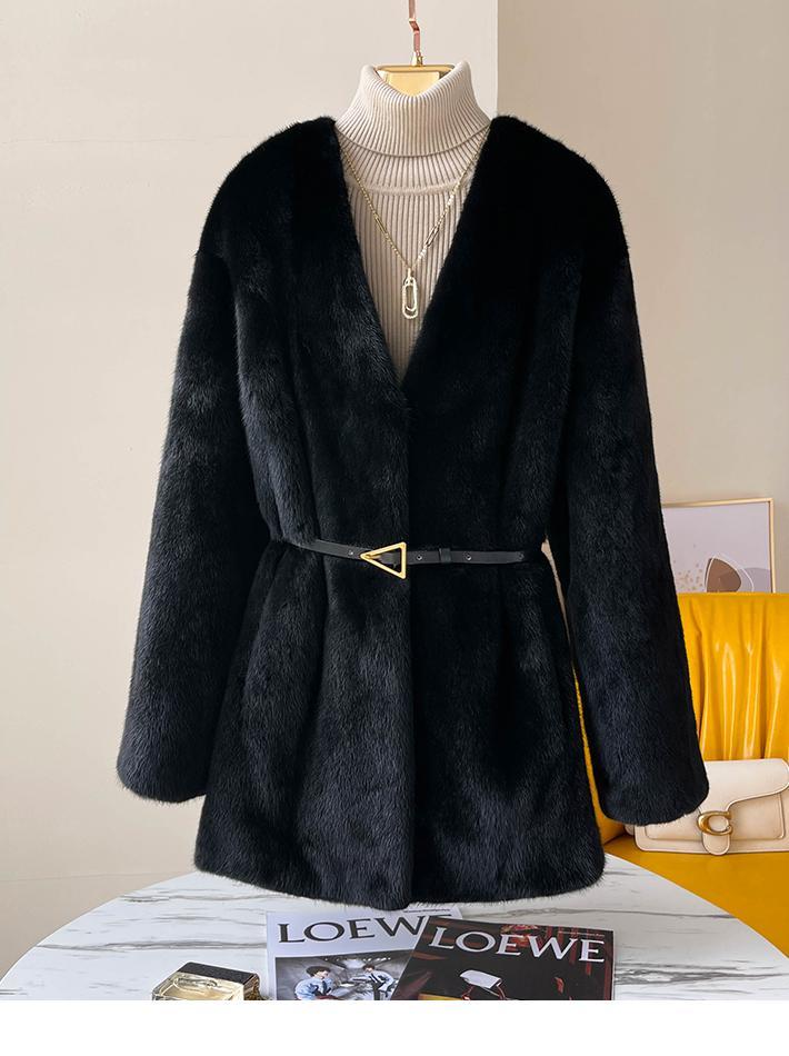 官方自営当季新品2021紫标天鹅绒大衣女整貂中长款皮草v领时尚裘皮