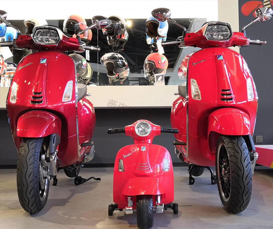 vespa儿童电动车迷你充电童车摩托车宝宝玩具礼物维斯帕 红色 带靠背