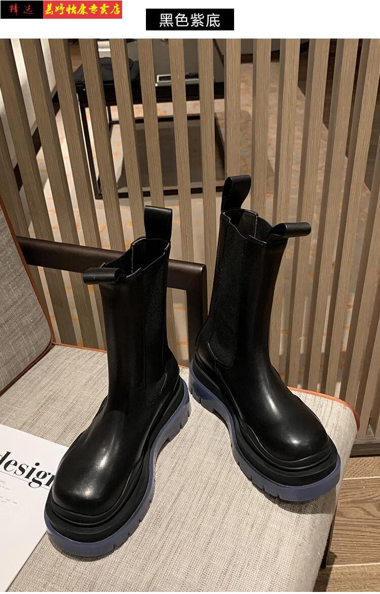 烟筒靴短靴女annbv马丁靴女绿底鞋厚底英伦风短筒白色中筒切尔西短靴