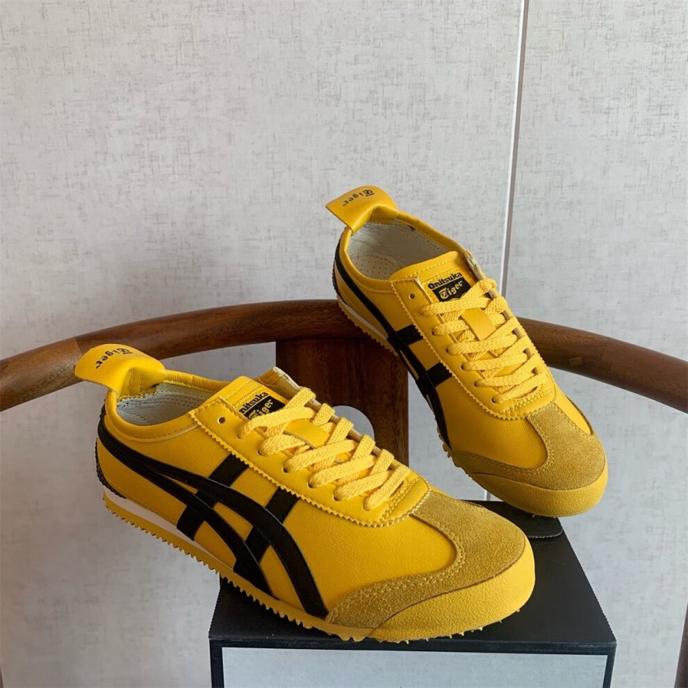 冬季tiger虎鞋男女阿甘鞋休闲情侣鞋运动鞋男款皮面系带低帮 黑金009