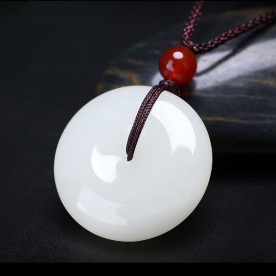 桑普兔和田羊脂白玉平安扣吊坠宝宝女款闺蜜款挂件玉坠情侣通用白玉