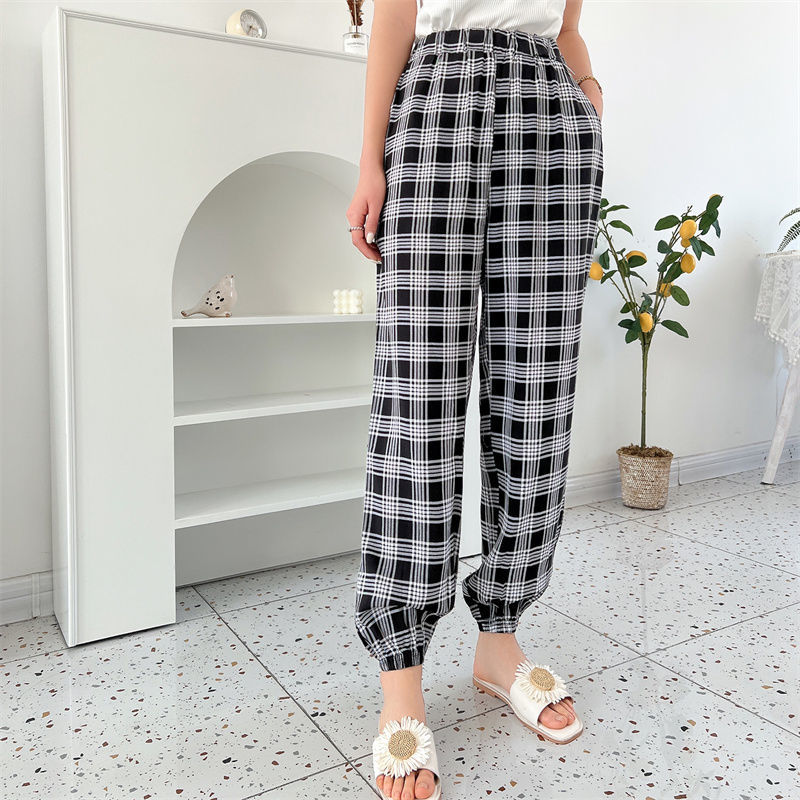 夏款女生防蚊裤大码宽松女式人造棉裤子薄款九分裤灯笼裤家居裤空调