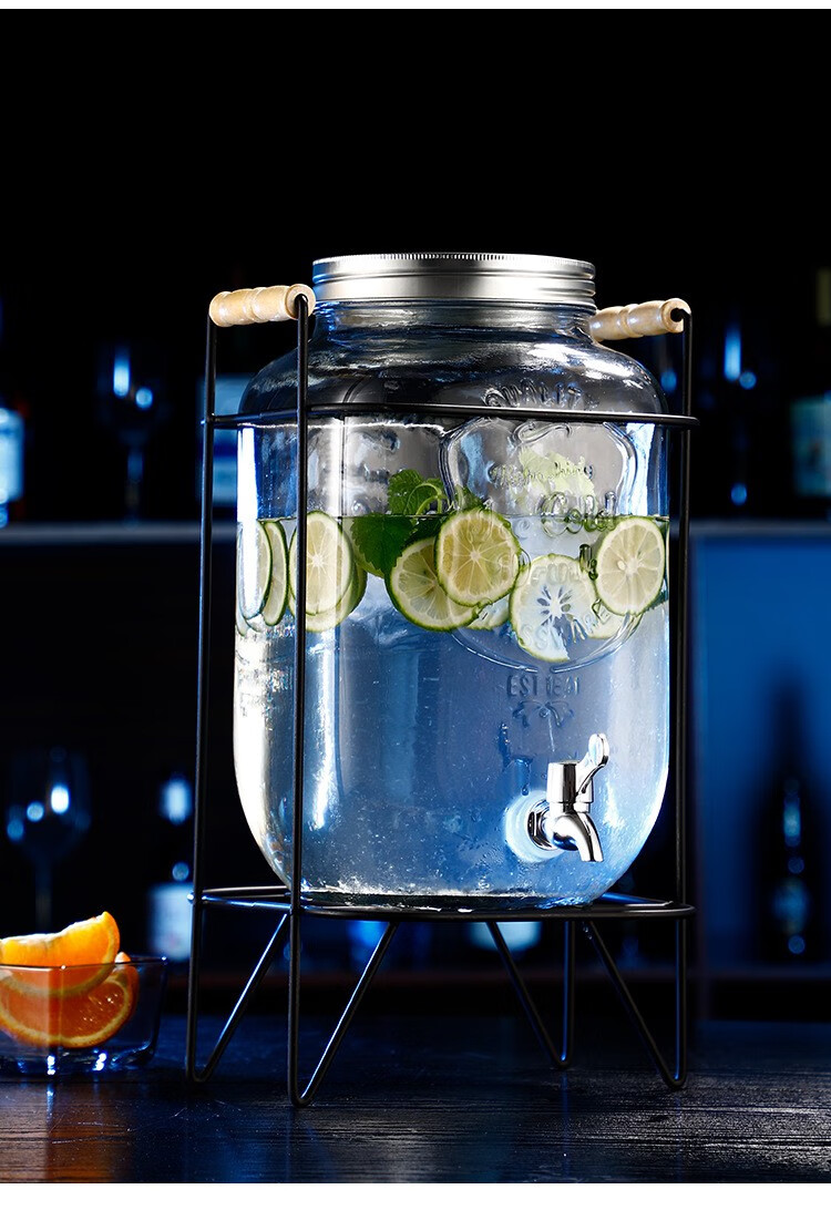 水果茶桶容器酒吧玻璃酒桶泡酒瓶带龙头牛碧桶酒吧可乐桶容器自制饮料