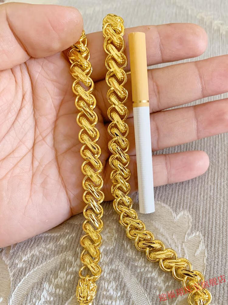 yingfuxiang越南沙金金假金链子不掉色泰式龙头款男士项链扁款龙头款