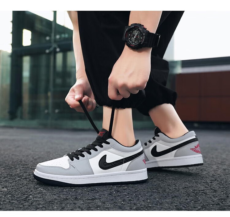 耐克顿aj男鞋官网dunk郭艾伦秋季aj1低帮空军一号板鞋男 烟灰 43