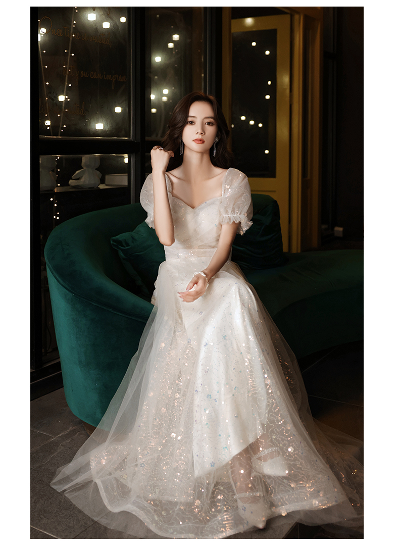 皮尔卡丹轻奢高档女装白色晚礼服裙女宴会气质轻奢设计感小众高级感