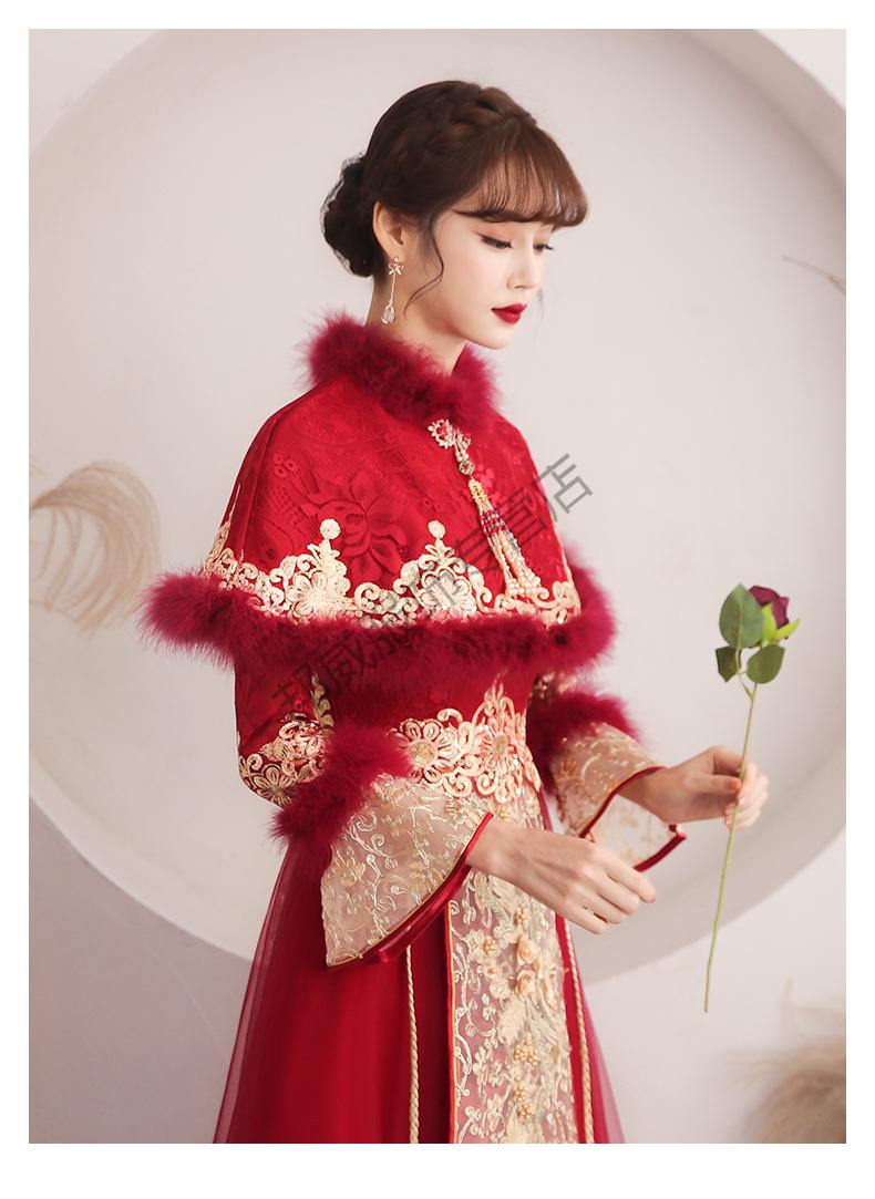 敬酒服新娘新款冬季加厚加绒时尚优雅中式结婚红色礼服裙女秀禾服冬天