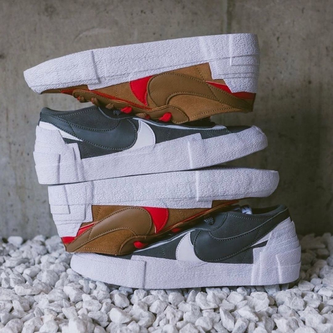 blazer开拓者低帮板鞋男女情侣sacai白灰绿白橙色酒红泼墨星空鞋sacai