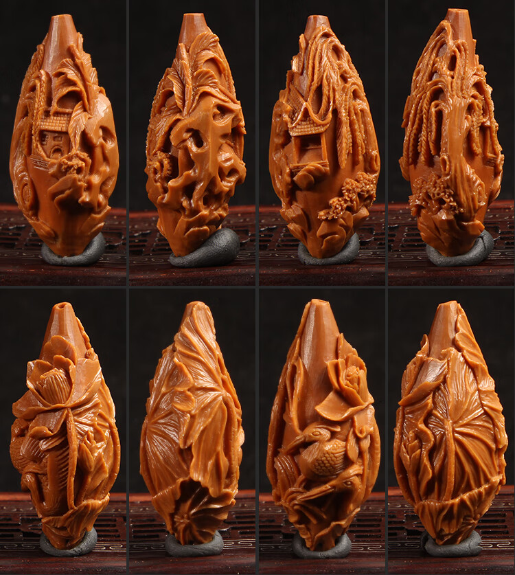 苏魅儿苏州园林橄榄核长串核雕手持南工苏工名家谢伟纯手工雕刻风景