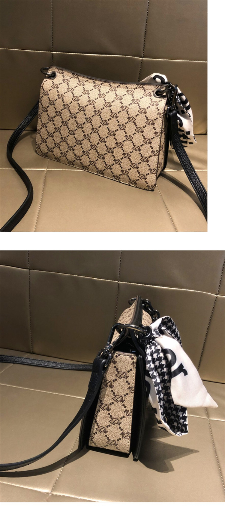 酷奇女包轻奢品牌网红女包包女2021新款时尚印花丝巾链条包女式单肩斜