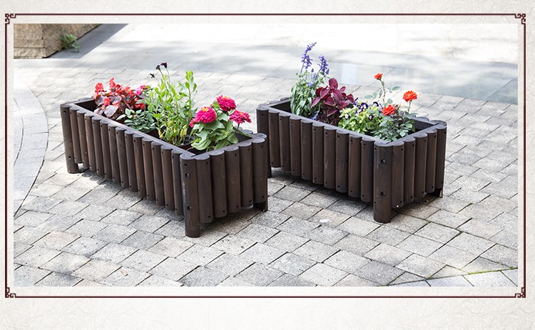 碳化防腐实木户外花箱长方形花槽花池种植箱栅栏花盆阳台种菜盆 长60