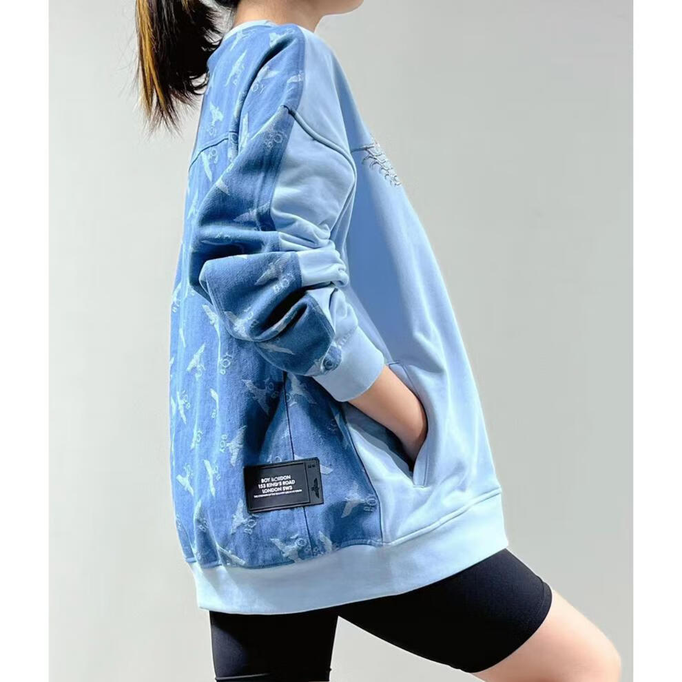 世纪男孩(centuryboy)潮牌boy卫衣清新蓝色老鹰翅膀烫银深浅情侣男女