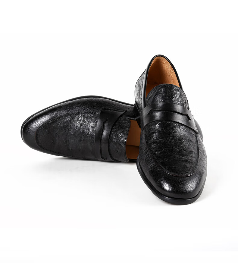 raidyboer雷迪波尔线上线下同款男士时尚鸵鸟皮休闲皮鞋112070黑色39