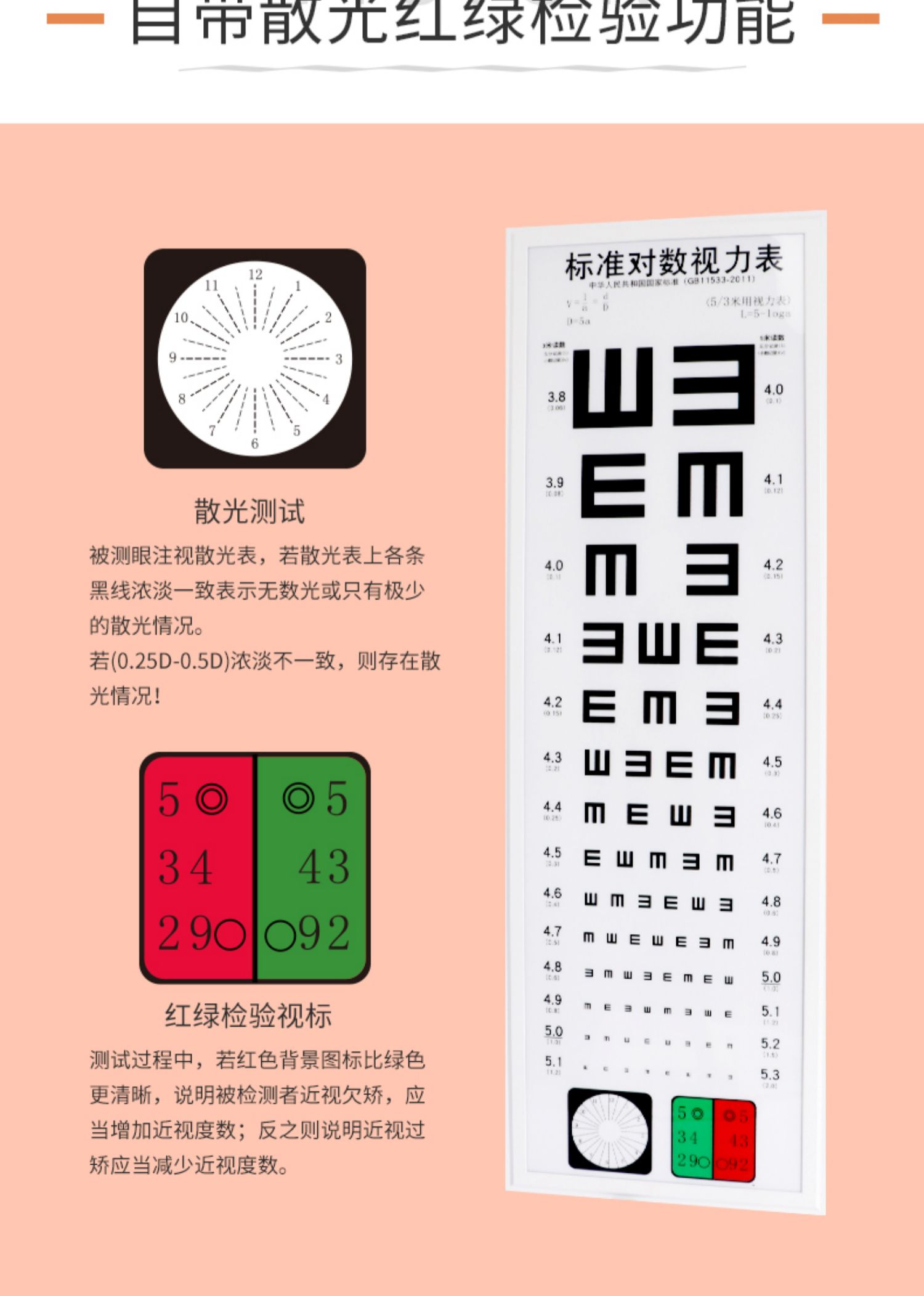 5幼儿园家用儿童测视力 豪华喷塑白框5米e字 遥控调光 遥控开关亮度