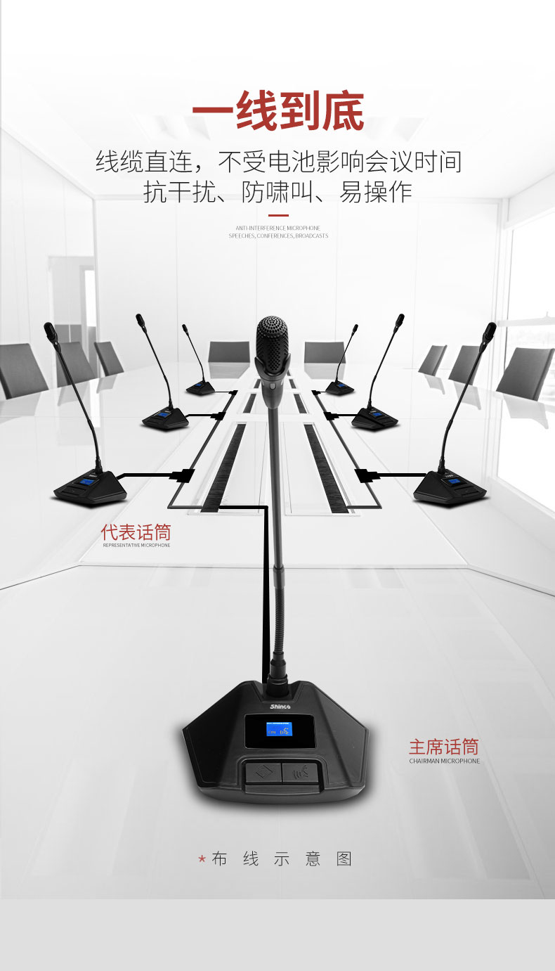 话筒视频会议大型会议话筒系统麦克风鹅颈话筒数字台式话 有线手拉手