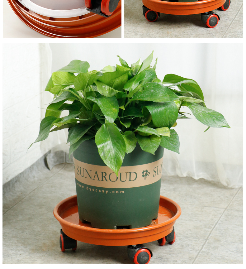 托盘花盘垫底座带万向轮托盘花盆底盆托滚轮圆形树脂底盘花盆拖万向轮