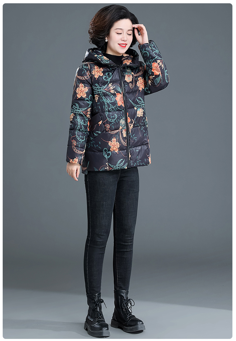 南极人品牌女装妈妈花棉袄中年胖m冬装棉服女短款加肥加中老年冬季