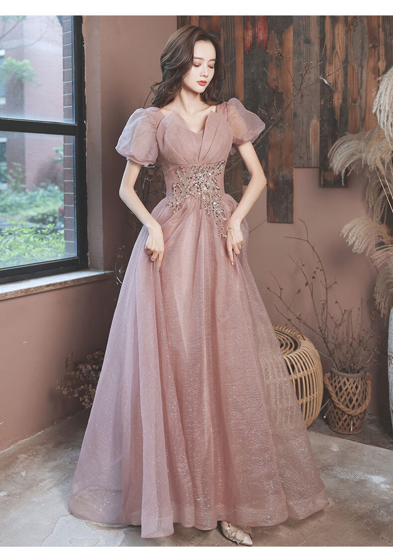 高端主持人晚礼服裙女2021新款长款优雅仙女气质宴会年会学生成人礼