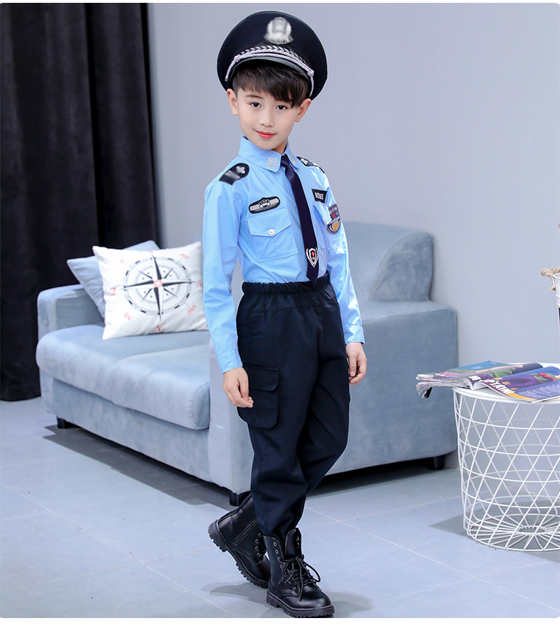 儿童小警察演出服男童小军cos官服小交警交通服装角色扮演表演服 单件