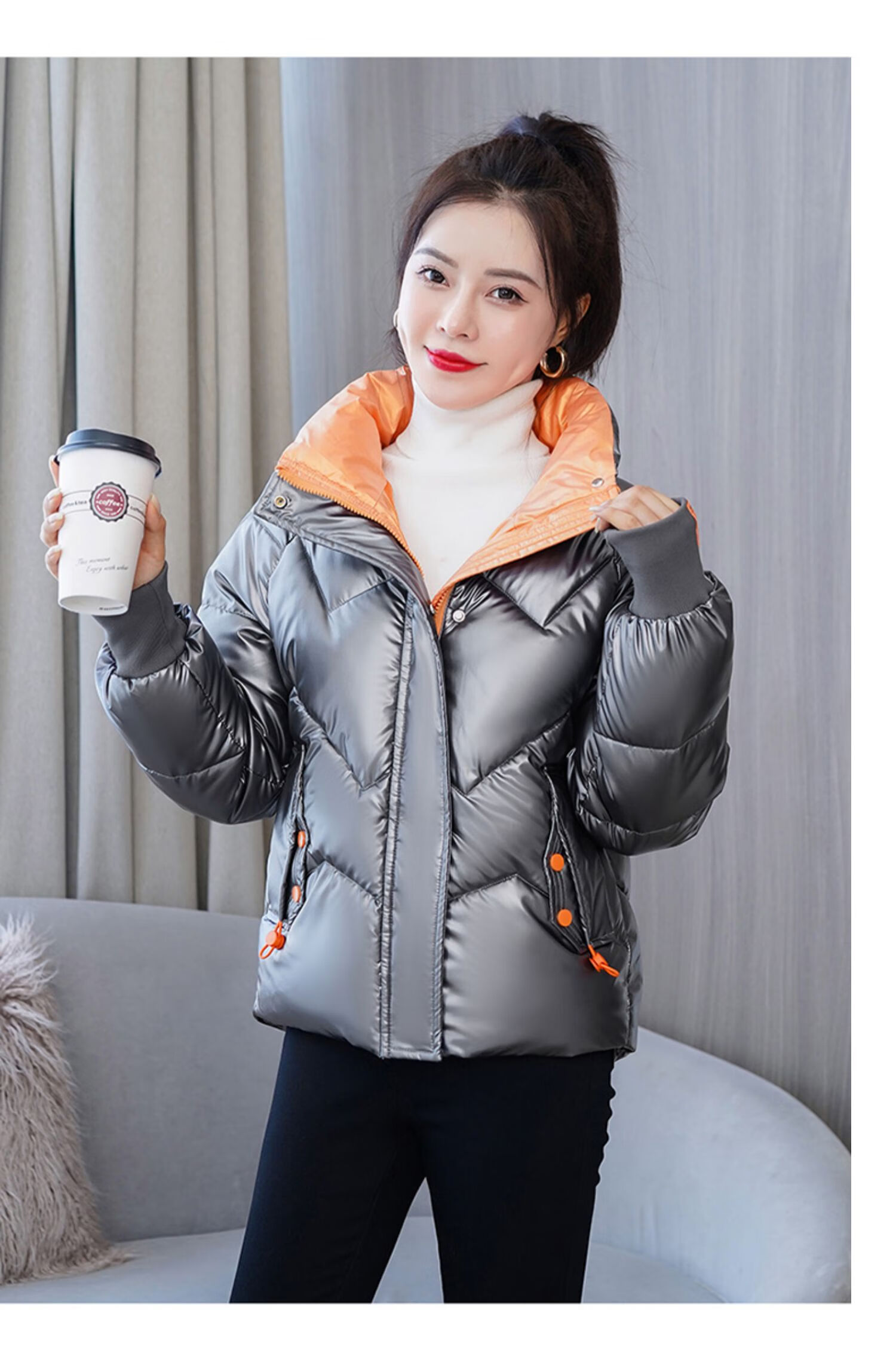 雅鹿羽绒服2021年新款时尚亮面免洗服女短款轻奢名媛炸街气质复古温柔