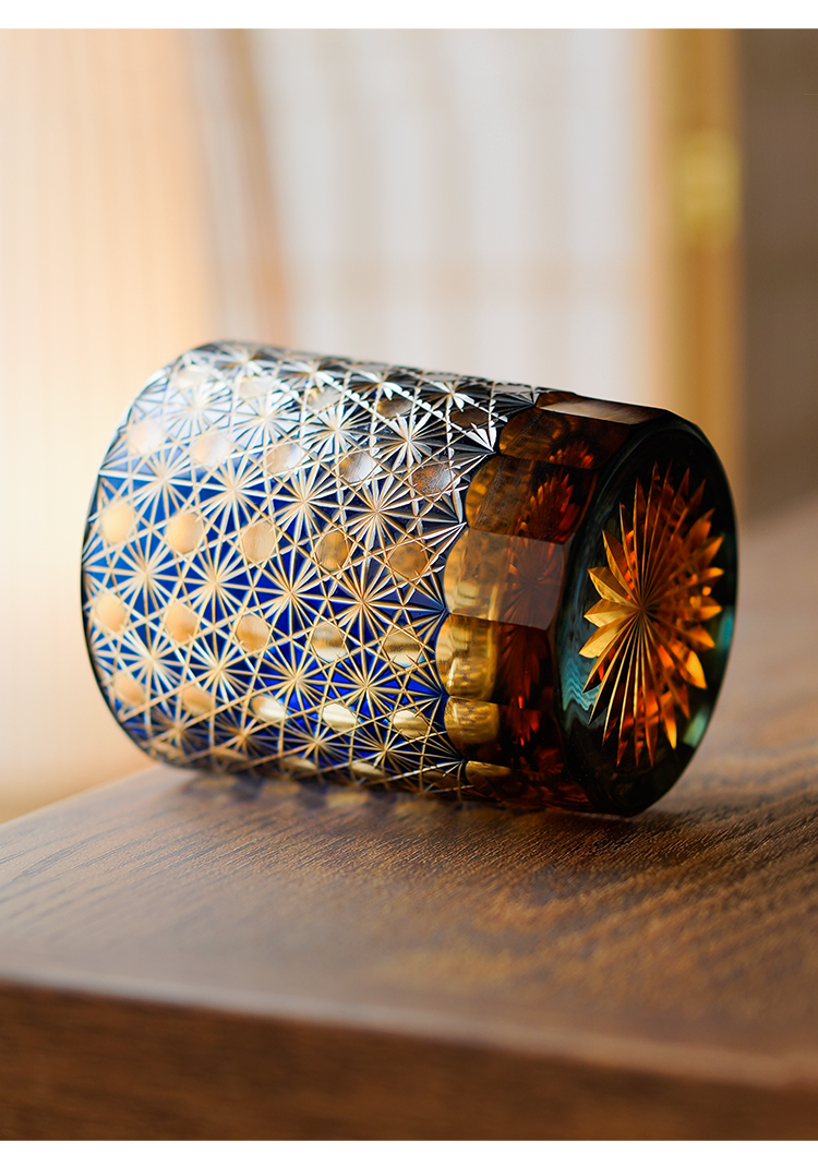 柒遇江户切子日式创意手工刻花玻璃杯水晶玻璃威士忌洋酒杯过年送礼