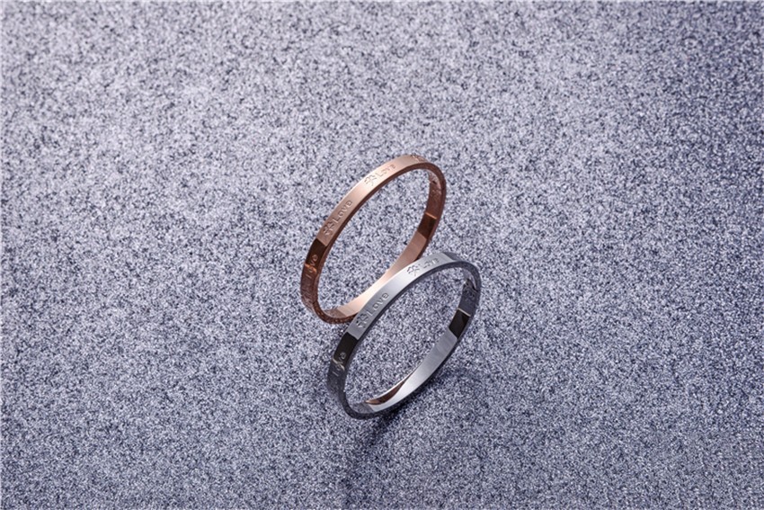 艾素手链女四叶草手镯玫瑰金侣简约开口卡扣式彩金刻字手环送女友情人