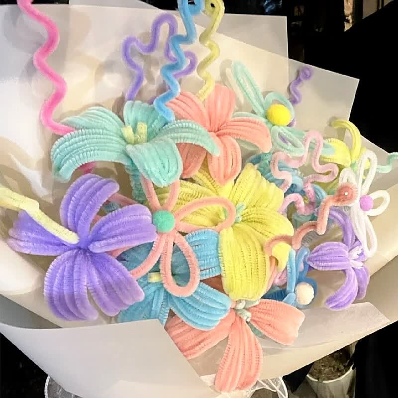 马卡龙扭扭花 马卡龙扭扭棒花束手工diy编织毛根花创意扭扭花朵七夕