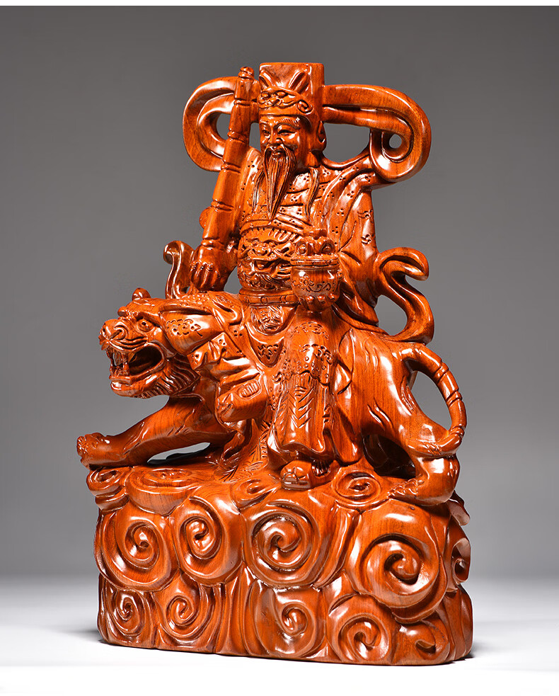 花梨木雕武财神赵公明骑虎神像摆件家居五路财神爷红木雕刻工艺品