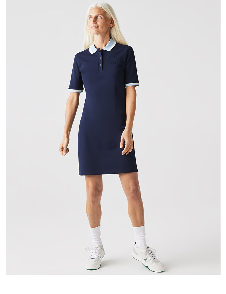 lacoste法国鳄鱼女装时尚休闲撞色翻领短袖连衣裙女ef7105 pe1/天蓝色