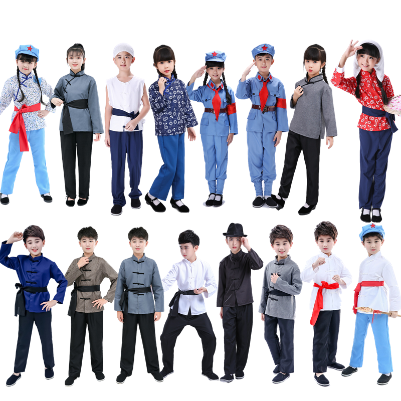早秋新款儿童红军八路王二小游击队演出服村姑农民抗战合唱表演服装