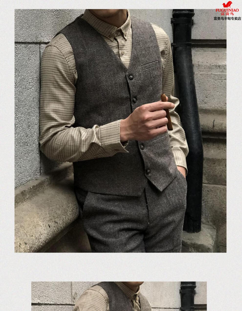 富贵鸟男士2022春季新款英伦风男装早秋复古格子衬衫男休闲正装修身