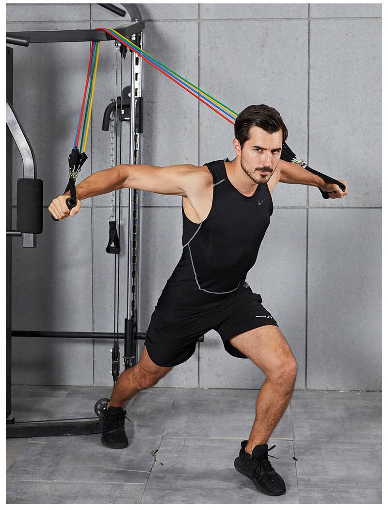 乳胶管拉力绳11件套装家用男力量训练扩胸拉力器弹力带健身阻力绳 圆